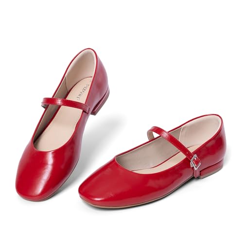 NIZOWI Red Mary Jane Flats