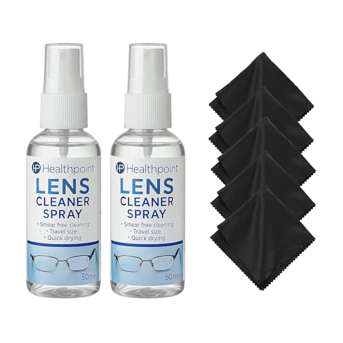 Lens Cleaning Spray Twin Pack With 5 Microfiber Clothes for Cleaning Glasses Spectacles Cameras Optical Surfaces Glass and Plastic Cleaner and Digital Screen Long Lasting Protection and Shine