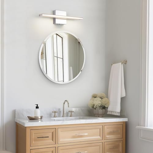 Image of Modern Bathroom Vanity Light 15.7 inch 12W Dimmable 5CCT Led Bath Lights Fixture Over Mirror, Chrome Vanity Light for Bathroom Mirror Cabinets