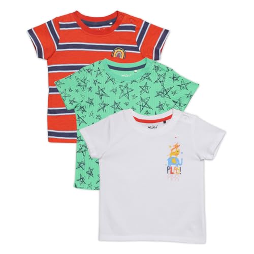 Image of MINI CUDDLES Baby Boys 3pk Printed & Striped T-Shirts, Multicolour (12-18M)