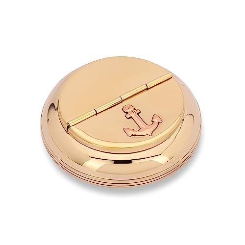 NKlaus 10cm Cendrier de table à clapet rond en laiton massif or ancre Cendrier maritime 11812