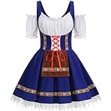 GRAJTCIN Oktoberfest Costumes Women Velvet German Bavarian Dirndl Dress Beer Maid Outfit for Halloween Carnival (XL, Blue)