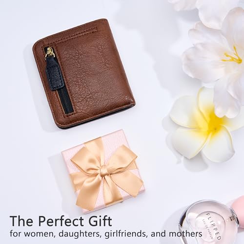 Image of Gostwo Small Wallet for Women, Slim Bifold Credit Card Holder, Compact RFID Blocking Cash Wallet, Billfolds Thin Leather Zipper Pocket, Mini Wallet Gift for Ladies Teen Girls Travel with ID Window