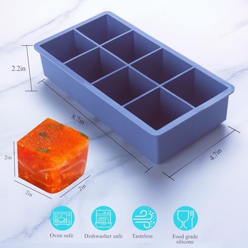 Image of 1 /2 Cup Silicone Freezer Tray With Lid - Silicone Freezer Molds 4-Pack For meal prep & freezing of various sauces and other dishes, makes 32 perfect 1 /2 cup portions cubes (Blue 4 Pack)