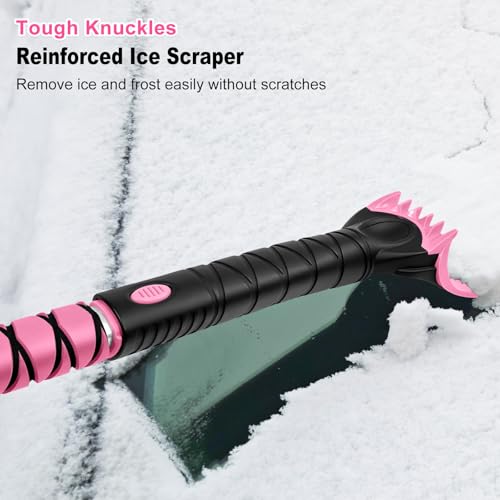 HEEYA 48 Inch Long Snow Brush for SUV, Extendable Ice Scraper and Brush with Foam Grip, 360° Pivoting Snow Car Brush for Truck Auto Jeep RV Vehicle Windshield Window - Pink by HEEYA - Image 6