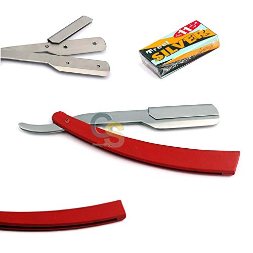 G.S MANUAL FOLDING SHAVING KNIFE BEARD CUTTER SHAVER STRAIGHT EDGE BARBER RAZOR RED UP TO 22 BLADES (SET OF 11 BLADES) image 2