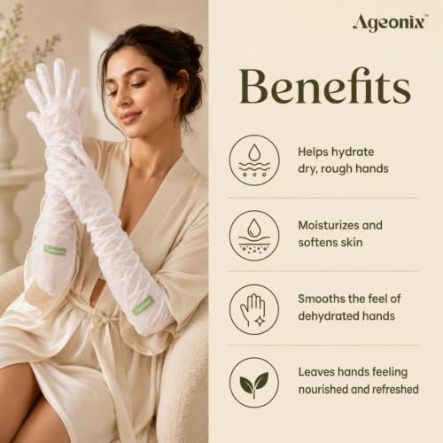 Image of Velvet Touch Hand Mask Gloves 55cm | Treatment for Dry Hands with Shea Butter, Aloe Vera, Avocado, Glycerin | Care Mitts for Whitening, Brightening, Moisture, Repair | Treatment for Dry Hands with Shea Butter, Aloe Vera, Avocado,Glycerin | Nourishes Nails & Cuticles | At-Home Manicure
