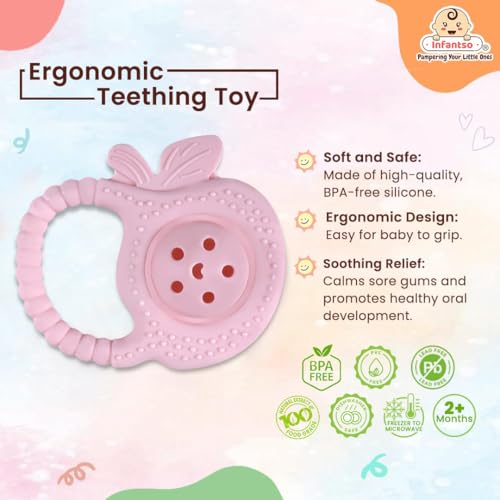 Image of Infantso Soft Rattle Silicone Teether for Baby Teething, Rattle Toy for 0-12 Months, BPA Free Silicone Soothing Baby Teether | BPA Free, Food Grade Soft & Safe Gum Relief Toy