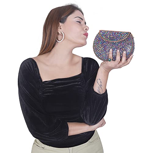 Image of Shakuntala Vintage Clutch - Metal Mosaic Stone & Shell Design Purse - Handmade Women's Handbag
