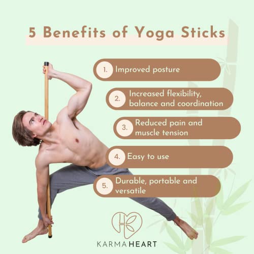 Karma Heart Yoga Stick Natural Bamboo 5Ft Mobility Stick For Fitness And Physical Rehabilitation - Workout Stick, Posture Corrector Stick And Exercise Stick For Stretching - Durable Stretching Stick #TOP2