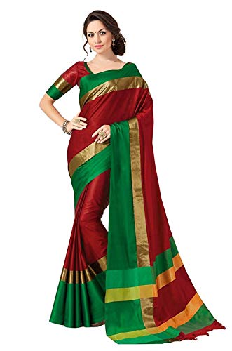 Image of PerfectBlue Women's with Blouse Piece Saree (VisvaVariation Lightgreenbrown Free Size)