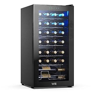 WIE Cantinetta Vino, 28 Bottiglie Cantina Vino Refrigerata, 82L Monotemperatura Cantinetta, Vetri Anti UV, Touch Control, Illuminazione LED, 5-18℃