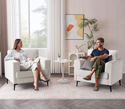 CDCASA Accent Chair, Linen Fabric Oversized Mid Century Modern Chair Set of 1, Comfy Upholstered Armchair Reading Accent Chairs Sofa Chairs for Bedroom Living Room, Beige