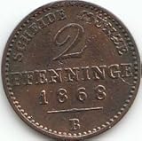  Königreich Preußen Schönnr: 85 1868 B sehr schön Kupfer 1868 2 Pfenninge Scheidemünze (Münzen für Sammler)
