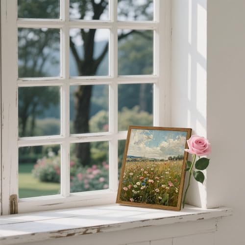 Image of Vintage Wildflowers Wall Art, Vintage Botanical Wall Decor Paintings, Farmhouse Nature Colorful Flower Canvas Prints Artwork for Bedroom Living Room 10x8 inch Wood Framed