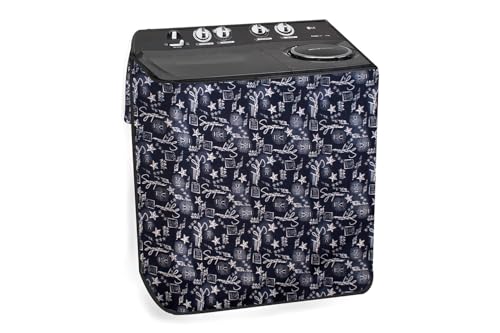 Image of The Furnishing Tree Polyester Waterproof Semi Automatic Washing Machine Cover Suitable for LG 7 Kg, 7.5 Kg & 8 Kg, Dimension DxWxH In Cms: ( 51x83.8x96.5 ), Self Pattern Blue