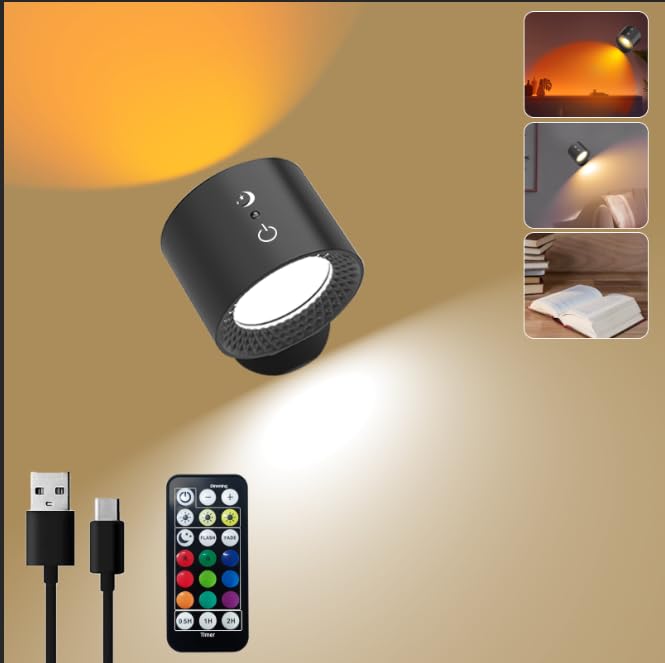 JESLED Aplique Pared Interior, Lámpara de Pared con 3 Modos de Color, 3 Niveles de Brillo, Control Táctil, Luz Pared, Rotación de 360°,Dormitorio, Sala de Estar