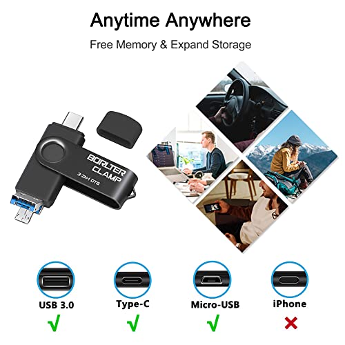Clé USB 3.0 3 en 1 64 Go Noir avec connecteurs USB C, micro USB et USB A pour PC