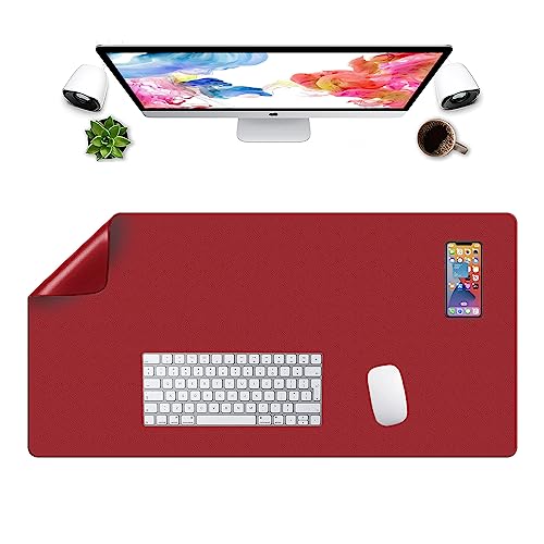 Tapis de souris double face en cuir LL-COEUR bordeaux mat élégant de bureau grand format