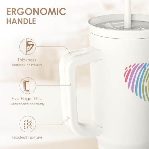 Image of SANDJEST LGBT 40oz Tumbler with Handle and Straw, Insulated Stainless Steel Travel Coffee Mug for Gay Lesbian Adults Friends, Gift Idea for Birthday Christmas Pride Month (Heart Fingerprints)