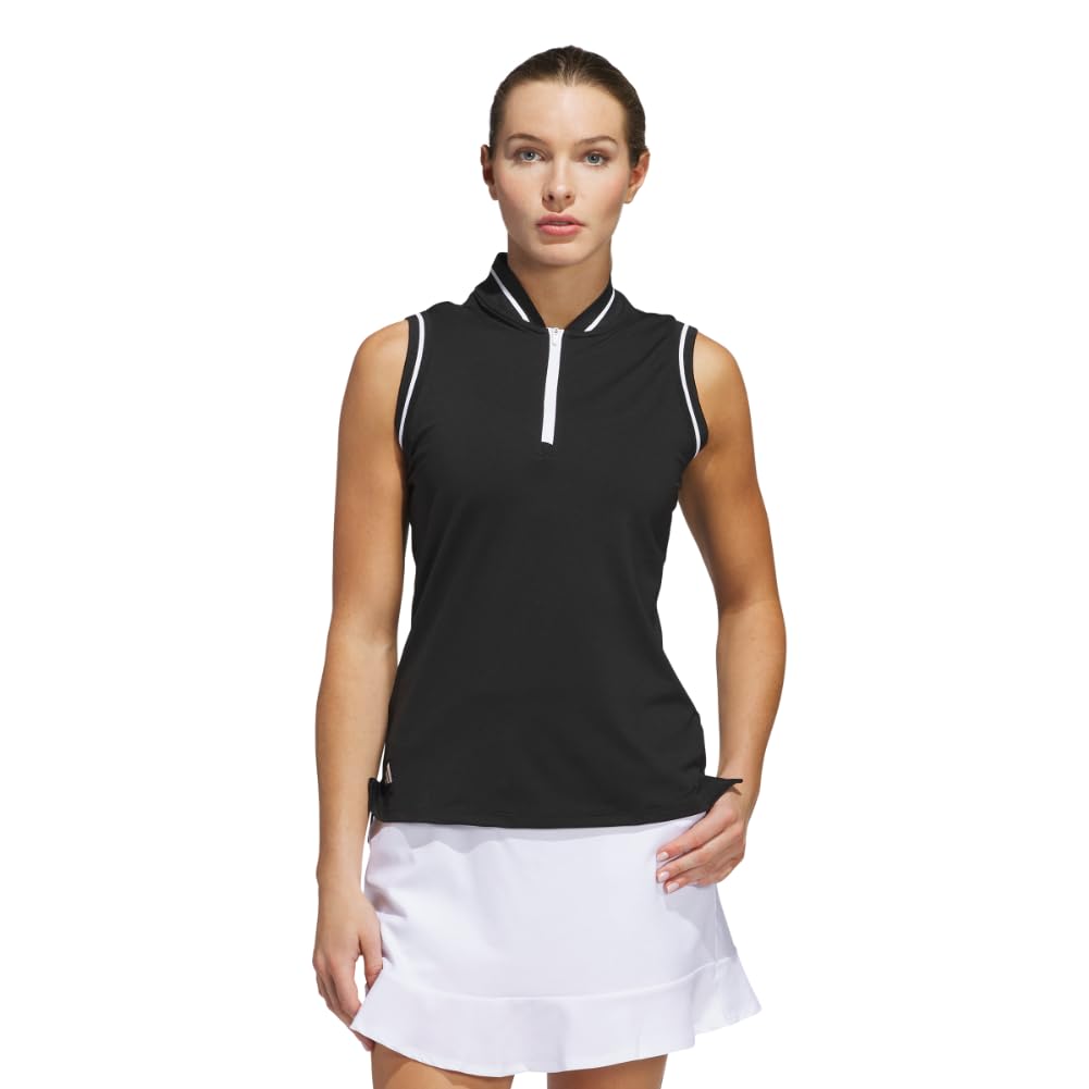 adidas Women's Ultimate365 Quarter-Zip Sleeveless Polo Shirt, Black, L