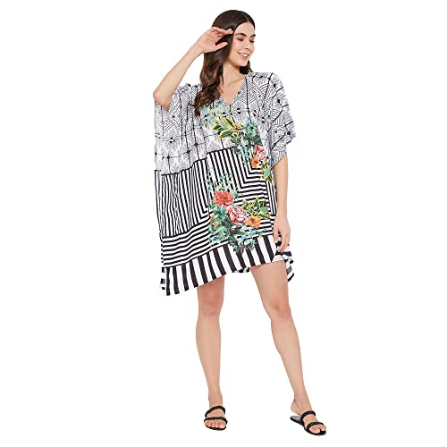 Image of Oussum Short Caftans for Women Plus Size Kaftan Tunic Tops Polyester Summer Beach Clothing Mini Cover Ups Dress for Ladies