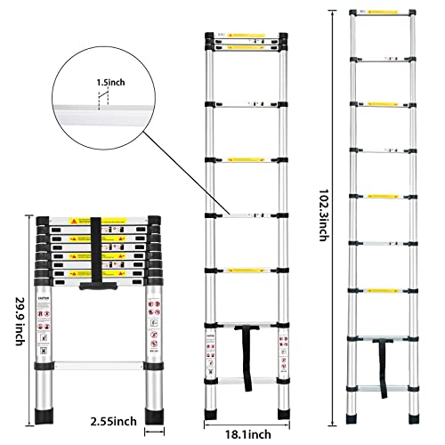 Ya Mi Telescoping Ladders, 8.5 Ft Aluminum Lightweight Extension Ladders For Rv, Attics, Families, Outdoor Work, With A Maximum Bearing Capacity Of 330Lbs #TOP2