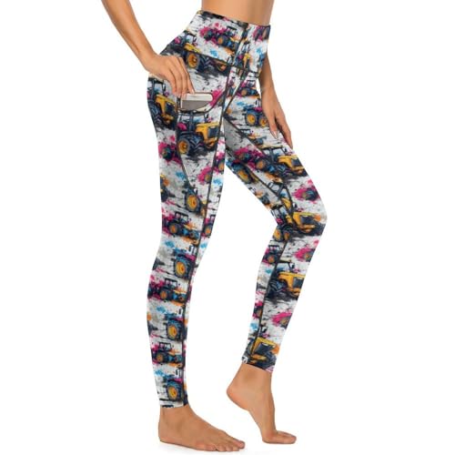 Pantalon de yoga à poches Novastar – Legging d'entraînement au motif tracteur aquarelle