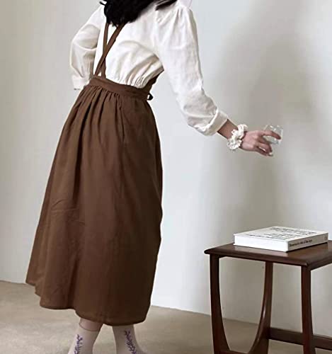 Cute Retro Cotton Linen X-Back Aprons Home Kitchen Garden Art Painting Pinafore Florist Shop Overalls (Dark Brown, 42"L) #TOP3
