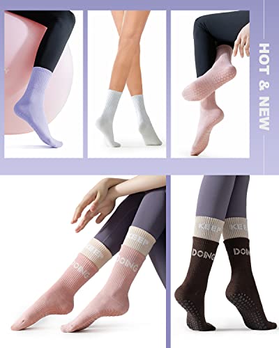 5 Pairs Pilates Socks Yoga Socks With Grips For Women Non-Slip Grip Socks For Pure Barre, Ballet, Dance, Workout, Hospital, Assorted #TOP3
