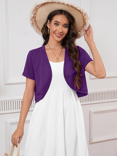 Image of Heymoments Women's Short Sleeve Bolero Shrugs Lightweight V-Neck Open Front Cropped Cardigan (S-2XL)