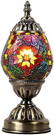 Turkish Mosaic Table Lamp Handmade Mosaic Glass Egg Shaped Lamp Tiffany Moroccan Lantern lamp Decorative Night Lights for Living Room Bedroom (Red)