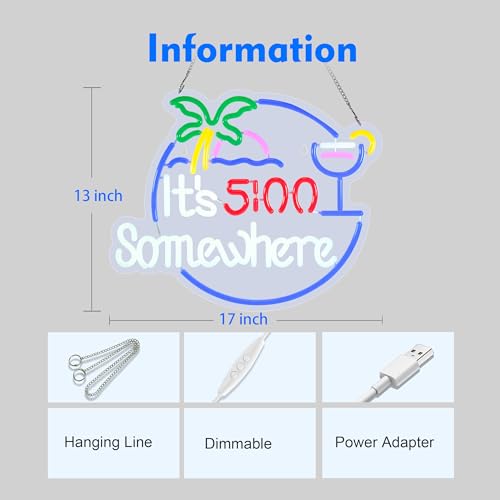 Image of Its 5 00 O'clock Some Where Neon Sign Night light for Bar Club Bedroom Hotel Pub Cafe Wedding Birthday Party Gifts