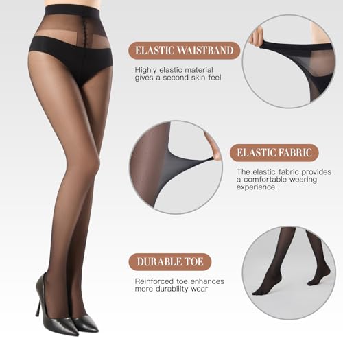 MANZI 2 Pairs Women's Sheer Tights T-Crotch Pantyhose Combo with 20 and 40 Denier Sheer to Waist Tights High Waist Stockings3