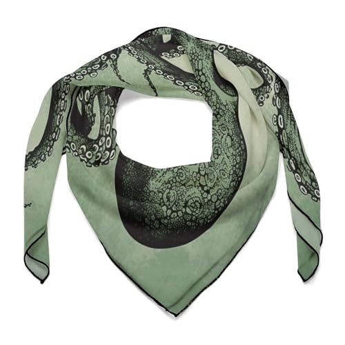 Green Octopus Scarf for Women, Elegant Silk Like Scarves - Wrinkle Resistant, Soft & Shiny Bandana for Uniforms, Hair Accessory, Handbag Decor, 27 Inch