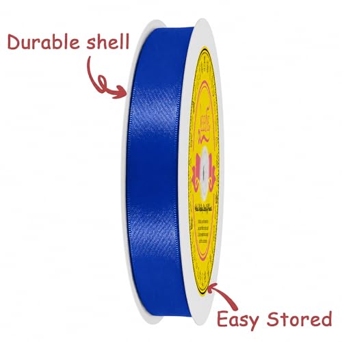 Image of Double Face Cobalt Blue Satin Ribbon 7 /8 Inch X 100 Yards Polyester Ribbon for Gift Wrapping Very Suitable for Weddings Party Hair Bow Invitation Decorations and More