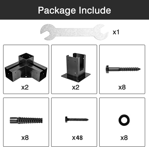 Glossy Black 3-Way Woodwork Diy Pergola Brackets Kit, Elevated Wood Stand Kit With Powder-Coated Steel, Include Extension Brackets & Post Base Brackets| Modular Pergola Kit For 4X4 Wood Post(2 Pair) #TOP6