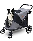 Quolliter Hundewagen Ein-Taste-Zusammenklappung Hundebuggy bis 40kg Hundewagen Große Hunde Katzenwagen für 2 Große Katzen 360° Verschleißfeste Gummiräder Netzfenstern