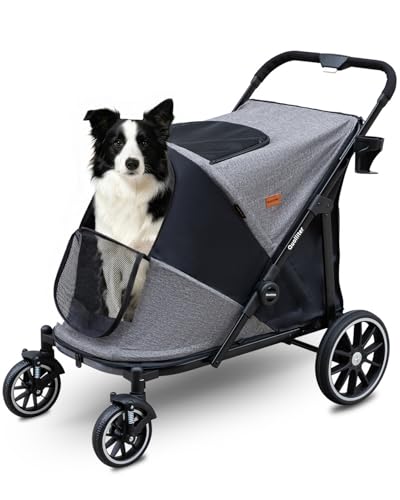Quolliter Passeggino pieghevole con un pulsante fino a 50 kg, per cani di grandi dimensioni, per 2 gatti di grandi dimensioni, ruote in gomma resistente all'usura a 360°