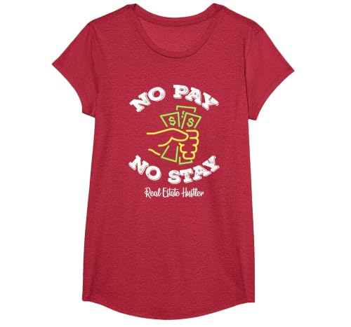 Funny No Pay No Stay Landlord Pay Me Real Estate Investor T-Shirt, Girls, Red Heather, Small