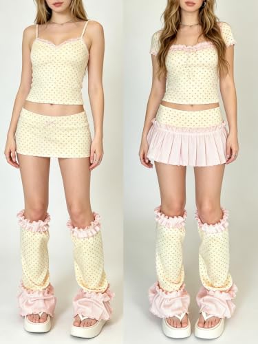 Image of YELAIVP Women Ruffle Leg Warmers Polka Dot Socks For Summer Outfits Beach Vacation