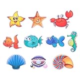 LALAFINA 10個 防水製海洋生物バスタブステッカー 滑り止めテクスチャー付き 向けカートゥーンデザイン 幼児用浴槽用滑り止めシール 簡単貼