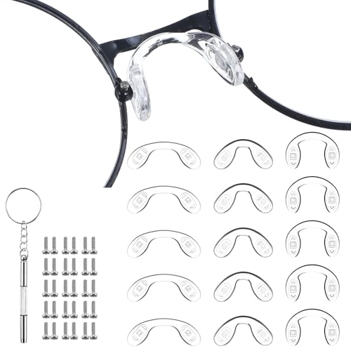 Nogeqi 15 Pcs Silicone Eyeglasses Nose Pads Anti Slip,U Shaped Nose Pieces for Eyeglasses,Screw-in Glasses Nose Pad Replacement for Eye Glasses Sunglass Eyewear(3 Shapes with Installation Tool Screw)