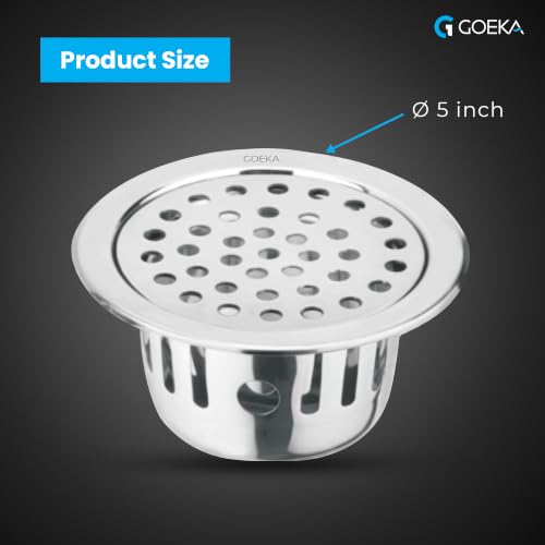 Image of GOEKA Round Floor Drain | 202-Grade Stainless Steel | 5 x 5 Inches | with Cockroach Trap /Jali & Lock | Rust-Proof Bathroom & Kitchen Drain Cover