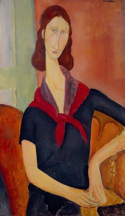 Portrait de Jeanne Hebuterne par Amedeo Modigliani, affiche toile 60x90cm contre les murs vides