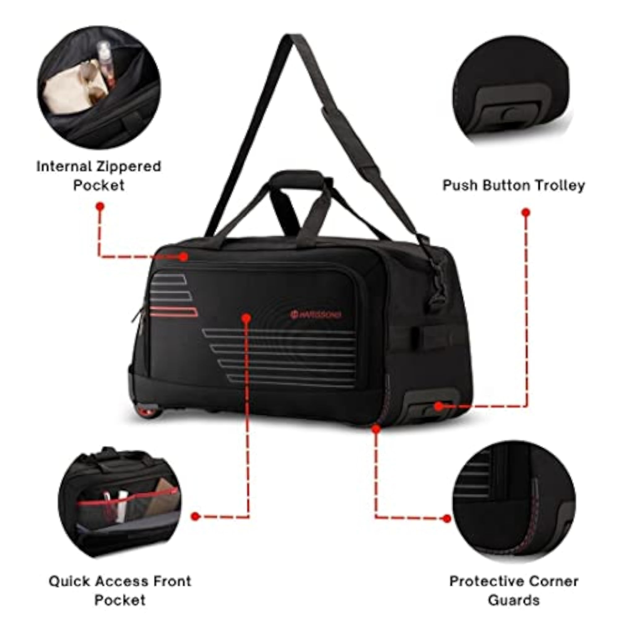 Eminent 51 cms Travel Trolley Duffel Bag, Black