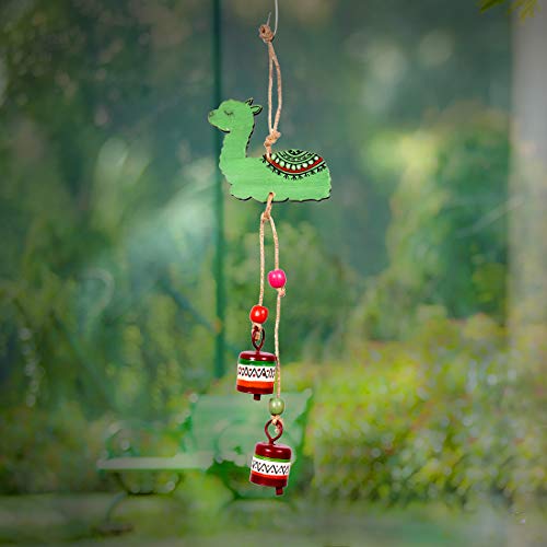 Image of Aakriti Art Creations Green Alpaka Wind Chime with 2 Metal Bells | Handmade Modern Art Wooden & Metal Wind Chime | Outdoor & Indoor Decorative Wind Chimes for Balcony, Garden, Living Room & Gifting