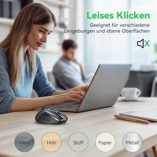 TechRise Bluetooth Maus, 2.4G Maus Kabellos (BT 5.0/3.0 + 2.4G) 4800 DPI Wiederaufladbare Ergonomische Mouse mit USB-A Empfänger, 6 Stufen DPI Stille Funkmaus für Laptops, Computer, PC, Windows, Grau