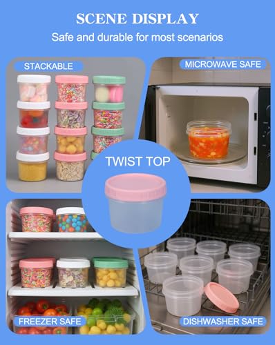 UMETASS Food Storage Containers, 12 Pack 4 oz Freezer Storage Containers with Twist Top Lids, Leakproof, BPA Free, Microwave & Dishwasher Safe Takeout Container - Ideal for Soup and More