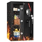 KABISAFE Feuersicherer Tresor 111,7L, Schwarzer Wellenstahl-Safe mit 2 Herausnehmbaren Einlegeböden, Fingerabdruck (20 Nutzer), Digitalem Zahlencode, Notschlüssel für Bargeld, Schmuck, Dokumente